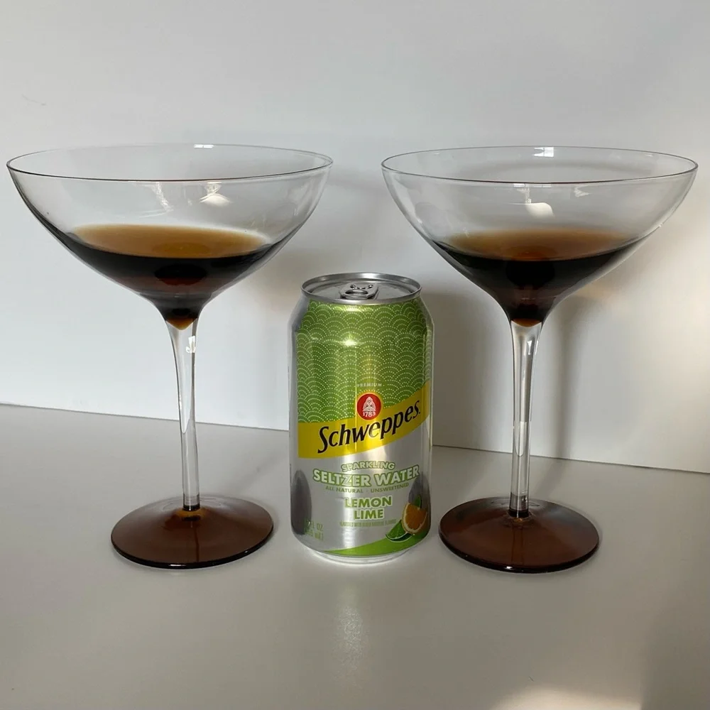 Pier 1 Martini Glasses Elemental Handblown Brown Amber Set of 2 Expresso EUC